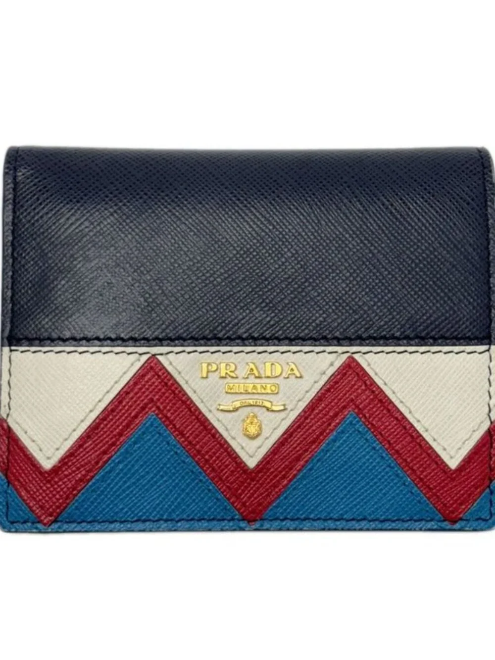 Prada Wallet Saffiano Leather Bifold Navy Multi - Picture 2 of 16